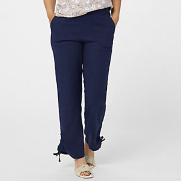 Denim&Co Pants - Denim & Co Naturals Linen Blend Cinched Ankle Pants NAVY  12799